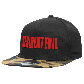 Resident Evil, Adult Flat Snapback Hat Black/Camouflage, (100% COTTON TWILL, ADULT, UNISEX, ONE SIZE)