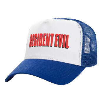 Resident Evil, Adult Structured Trucker Hat, with Mesh, WHITE/BLUE (100% COTTON, ADULT, UNISEX, ONE SIZE)