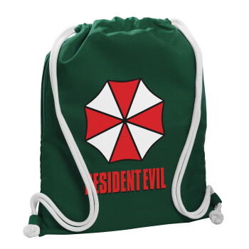 Resident Evil, Τσάντα πλάτης πουγκί GYMBAG BOTTLE GREEN, με τσέπη (40x48cm) & χονδρά λευκά κορδόνια