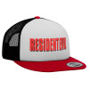 Adult Foam Flat Snapback with Mesh Red-White-Black (POLYESTER, ADULT, UNISEX, ONE SIZE)