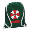 Backpack pouch GYMBAG BOTTLE GREEN, with pocket (40x48cm) & thick white cords