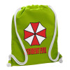 Backpack bag GYMBAG LIME GREEN, with pocket (40x48cm) & thick cords