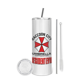 Resident Evil, Eco friendly ποτήρι θερμό (tumbler) από ανοξείδωτο ατσάλι 600ml, με μεταλλικό καλαμάκι & βούρτσα καθαρισμού