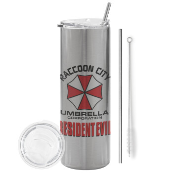 Resident Evil, Tumbler stainless steel Silver 600ml, with metal straw & cleaning brush