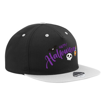 Happy Halloween (Χαλοουίν), Adult Flat Snapback Hat Black/Grey, (100% COTTON TWILL, ADULT, UNISEX, ONE SIZE)