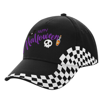 Happy Halloween (Χαλοουίν), Adult Ultimate BLACK RACING Cap, (100% COTTON DRILL, ADULT, UNISEX, ONE SIZE)