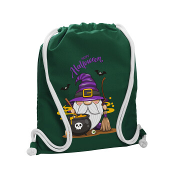 Happy Halloween (Χαλοουίν), Τσάντα πλάτης πουγκί GYMBAG BOTTLE GREEN, με τσέπη (40x48cm) & χονδρά λευκά κορδόνια