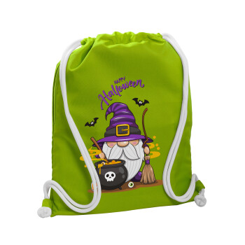 Happy Halloween (Χαλοουίν), Τσάντα πλάτης πουγκί GYMBAG LIME GREEN, με τσέπη (40x48cm) & χονδρά κορδόνια
