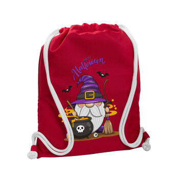 Happy Halloween (Χαλοουίν), Backpack pouch GYMBAG Red, with pocket (40x48cm) & thick cords