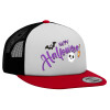 Adult Foam Flat Snapback with Mesh Red-White-Black (POLYESTER, ADULT, UNISEX, ONE SIZE)