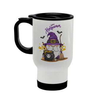 Happy Halloween (Χαλοουίν), Stainless steel travel mug with lid, double wall white 450ml