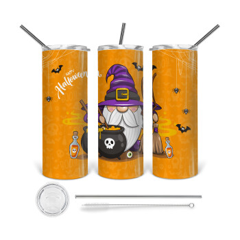 Happy Halloween (Χαλοουίν), 360 Eco friendly ποτήρι θερμό (tumbler) από ανοξείδωτο ατσάλι 600ml, με μεταλλικό καλαμάκι & βούρτσα καθαρισμού