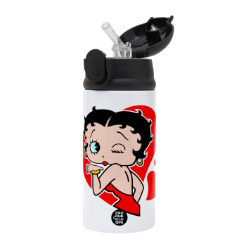 Betty Boop, Children's hot water bottle, stainless steel, with safety straw, Black (360ml) BPA-FREE