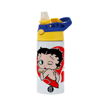 Betty Boop, Children's hot water bottle, stainless steel, with safety straw, green, blue (360ml) BPA FREE