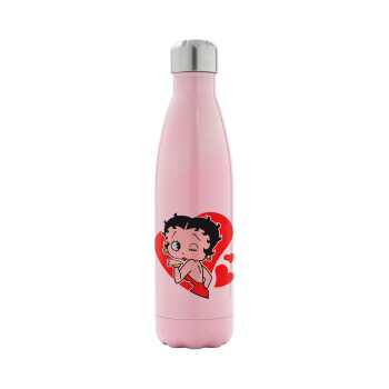 Betty Boop, Μεταλλικό παγούρι θερμός Ροζ Ιριδίζον (Stainless steel), διπλού τοιχώματος, 500ml