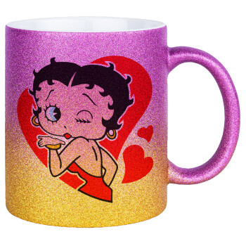 Betty Boop, Κούπα Χρυσή/Ροζ Glitter, κεραμική, 330ml