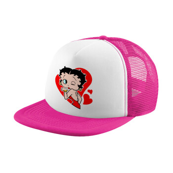 Betty Boop, Adult Soft Trucker Hat with Pink/White Mesh (POLYESTER, ADULT, UNISEX, ONE SIZE)