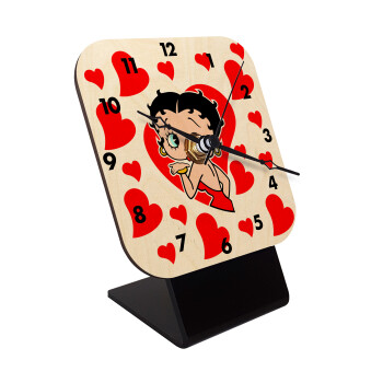 Betty Boop, Quartz Table clock in natural wood (10cm)