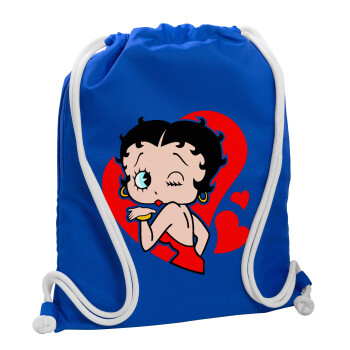 Betty Boop, Backpack pouch GYMBAG Blue, with pocket (40x48cm) & thick cords