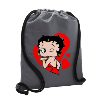 Betty Boop, Τσάντα πλάτης πουγκί GYMBAG ΓΚΡΙ, με τσέπη (40x48cm) & χονδρά κορδόνια