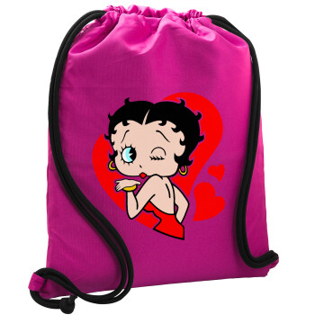 Betty Boop, Backpack pouch GYMBAG Fuchsia, with pocket (40x48cm) & thick cords