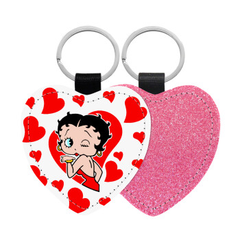 Betty Boop, Μπρελόκ PU δερμάτινο glitter καρδιά ΡΟΖ