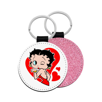 Betty Boop, Μπρελόκ Δερματίνη, στρογγυλό ΡΟΖ (5cm)