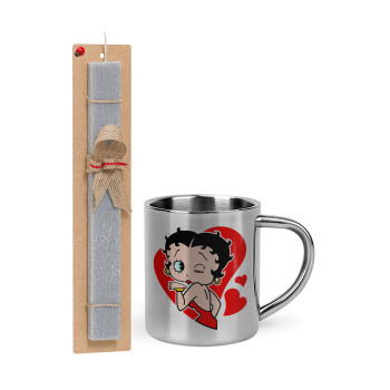 Betty Boop, Πασχαλινό Σετ, μεταλλική κούπα θερμό (300ml) & πασχαλινή λαμπάδα αρωματική πλακέ (30cm) (ΓΚΡΙ)