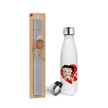 Betty Boop, Easter candle, metallic white thermos bottle (500ml) & aromatic flat candle (30cm) (GRAY)