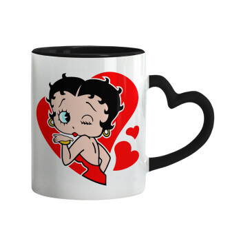 Betty Boop, Κούπα καρδιά χερούλι μαύρη, κεραμική, 330ml