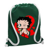 Backpack pouch GYMBAG BOTTLE GREEN, with pocket (40x48cm) & thick white cords