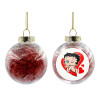 Transparent Christmas tree ball ornament with red filling 8cm