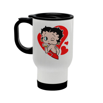 Betty Boop, Κούπα ταξιδιού ανοξείδωτη με καπάκι, διπλού τοιχώματος (θερμό) λευκή 450ml