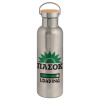 Stainless steel Silver with wooden lid (bamboo), double wall, 750ml