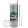 Eco friendly stainless steel Silver tumbler 600ml, with metal straw & cleaning brush