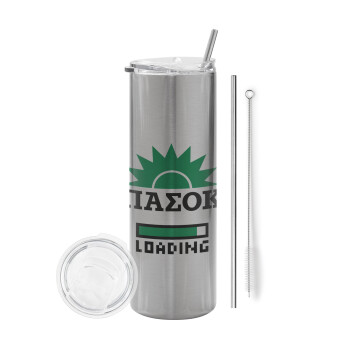 PASOK Loading, Eco friendly stainless steel Silver tumbler 600ml, with metal straw & cleaning brush