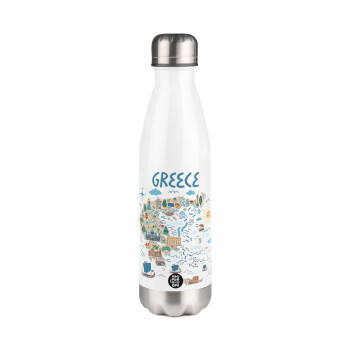 Greek map, Metal mug thermos White (Stainless steel), double wall, 500ml
