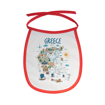 Greek map, Σαλιάρα μωρού αλέκιαστη με κορδόνι Κόκκινη