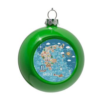 Greek map, Green Christmas tree ornament bauble 8cm