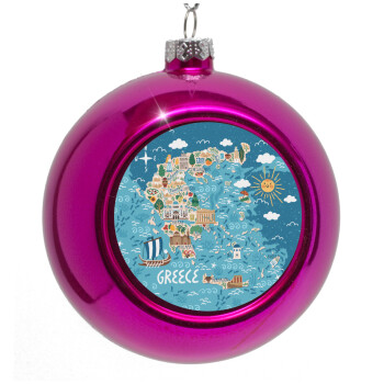 Greek map, Purple Christmas tree ornament bauble 8cm