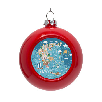 Greek map, Red Christmas tree ornament bauble 8cm