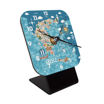 Greek map, Quartz Wooden table clock with hands (10cm)