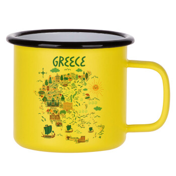 Greek map, Metallic enamel MATT Yellow cup 360ml