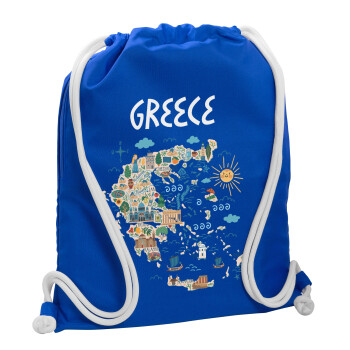 Greek map, Backpack pouch GYMBAG Blue, with pocket (40x48cm) & thick cords