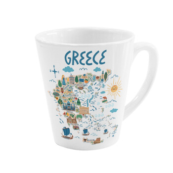 Greek map, Κούπα κωνική Latte Λευκή, κεραμική, 300ml