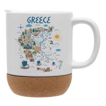 Greek map, Ceramic coffee mug Cork (MAT), 330ml (1pcs)