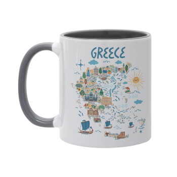 Χάρτης Ελλάδος, Κούπα χρωματιστή γκρι, κεραμική, 330ml