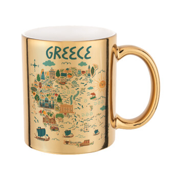 Greek map, Mug ceramic, gold mirror, 330ml