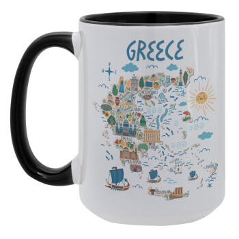 Greek map, Κούπα Mega 15oz, κεραμική Μαύρη, 450ml