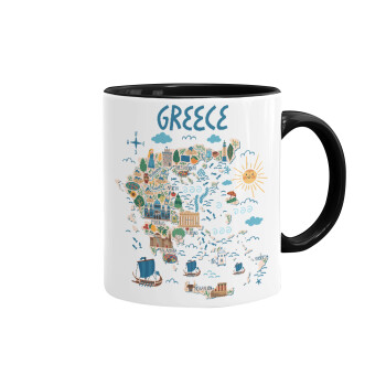 Χάρτης Ελλάδος, Κούπα χρωματιστή μαύρη, κεραμική, 330ml